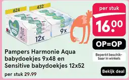 Etos Pampers Harmonie Aqua babydoekjes en Sensitive babydoekjes aanbieding