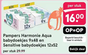 Etos Pampers Harmonie Aqua babydoekjes en Sensitive babydoekjes aanbieding