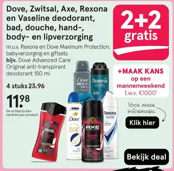 Etos Dove, Zwitsal, Axe, Rexona en Vaseline deodorant, bad, douche, hand, body en lipverzorging aanbieding