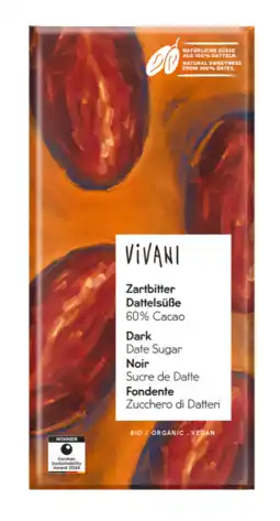 De Online Drogist Vivani Dark Date Sugar 60% Cacao Chocolate aanbieding