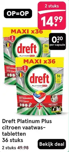 Etos Dreft Platinum Plus citroen vaatwas tabletten 36 stuks aanbieding