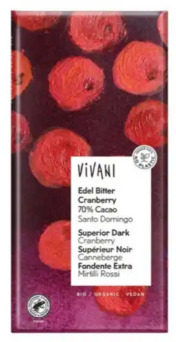 De Online Drogist Vivani Edel Bitter Cranberry 70% Cacao Reep aanbieding