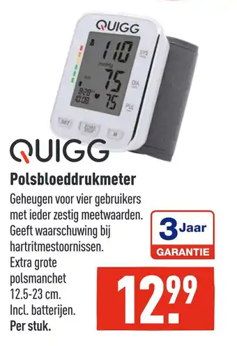 ALDI QUIGG Polsbloeddrukmeter aanbieding