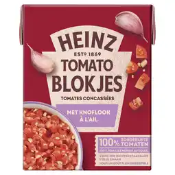 Dekamarkt Heinz Tomatenblokjes knoflook aanbieding