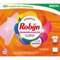 Dekamarkt Robijn Wasmiddeldoekjes color 16 wasb aanbieding