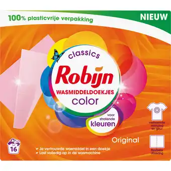 Dekamarkt Robijn Wasmiddeldoekjes color 16 wasb aanbieding