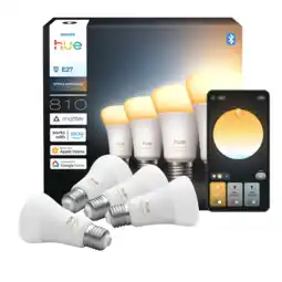 MediaMarkt Philips Hue Led A60 Warm Tot Koelwit Licht E27 Fitting 4-pack Slimme Ledlamp Wit aanbieding