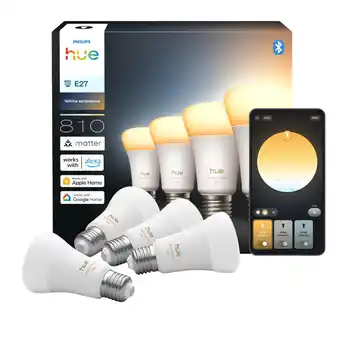 MediaMarkt Philips Hue Led A60 Warm Tot Koelwit Licht E27 Fitting 4-pack Slimme Ledlamp Wit aanbieding