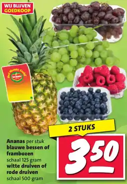 Nettorama Ananas, blauwe bessen of frambozen, witte druiven of rode druiven aanbieding