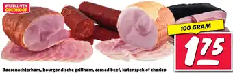 Nettorama Boerenachterham, bourgondische grillham, corned beef, katenspek of chorizo aanbieding