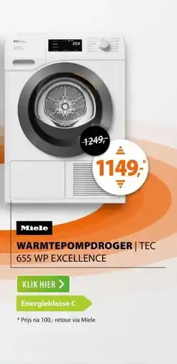 Expert Miele TEC 655 WP Excellence EcoSpeed & Wash2Dry aanbieding