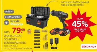 Praxis Worx Accuboormachine WX108.1 - 20V - (2x aanbieding