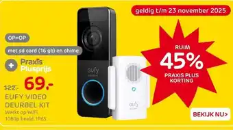 Praxis Eufy video deurbel kit wifi wit 1080p aanbieding