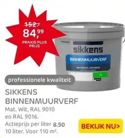 Praxis Sikkens binnenmuurverf mat RAL 9010 10L aanbieding