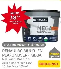 Praxis Renaulac latex Méga mat RAL 9010 10L aanbieding