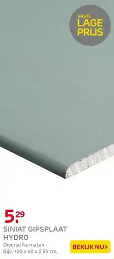 Praxis Siniat Gipsplaat Hydro H2 - RK - 9,5mm - aanbieding