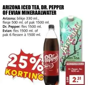 MCD Supermarkt ARIZONA ICED TEA, DR. PEPPER OF EVIAN MINERAALWATER aanbieding