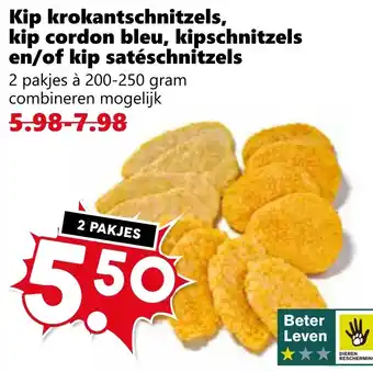 CoopCompact Kip krokantschnitzels, kip cordon bleu, kipschnitzels en/of kip satéschnitzels aanbieding