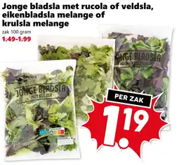 Coop Jonge bladsla met rucola of veldsla, eikenbladsla melange of krulsla melange aanbieding