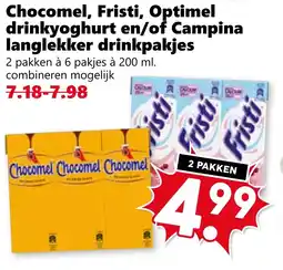 Coop Chocomel, Fristi, Optimel drinkyoghurt en/of Campina langlekker drinkpakjes aanbieding