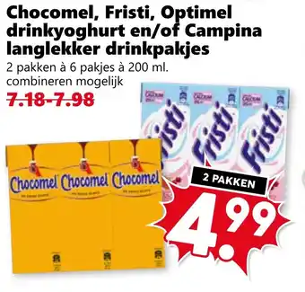 Coop Chocomel, Fristi, Optimel drinkyoghurt en/of Campina langlekker drinkpakjes aanbieding