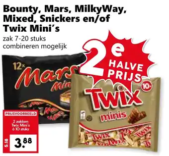 Coop Bounty, Mars, MilkyWay, Mixed, Snickers en/of Twix Mini's aanbieding