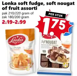 Coop Lonka soft fudge, soft nougat of fruit assorti aanbieding