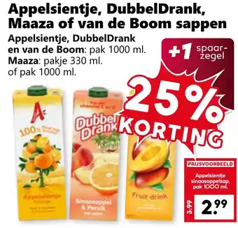 Coop Appelsientje, DubbelDrank, Maaza of van de Boom sappen aanbieding