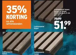 GAMMA Lattenwand koper, beton of taupe 260x52.6x2.2 cm aanbieding