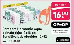 Etos Pampers Harmonie Aqua babydoekjes 9x48 en Sensitive babydoekjes 12x52 aanbieding