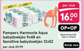 Etos Pampers Harmonie Aqua babydoekjes 9x48 en Sensitive babydoekjes 12x52 aanbieding