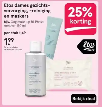 Etos Etos dames gezichts- verzorging, -reiniging en maskers aanbieding