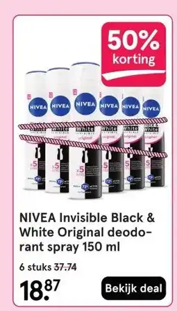 Etos NIVEA Invisible Black & White Original deodo- rant spray 150 ml aanbieding