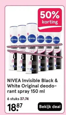 Etos NIVEA Invisible Black & White Original deodo- rant spray 150 ml aanbieding