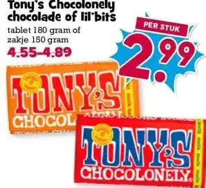 Boon`s Markt Tony's Chocolonely chocolade of lil bits aanbieding