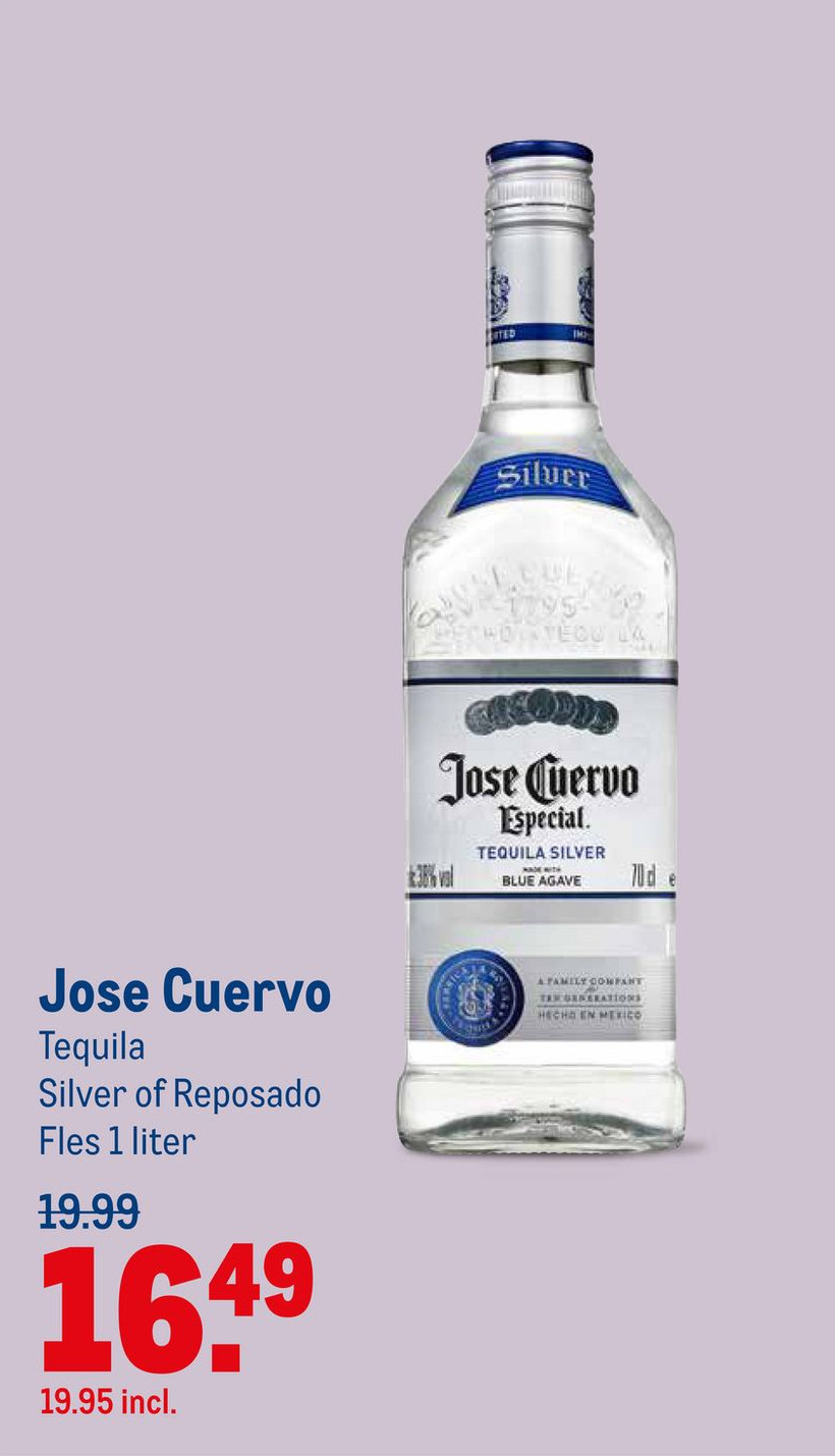 Jose Cuervo VO Tequila Silver of Reposado aanbieding bij Makro