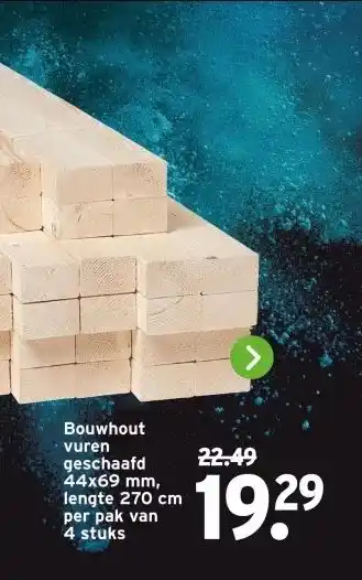 GAMMA Bouwhout vuren geschaafd 44x69 mm, lengte 270 cm aanbieding