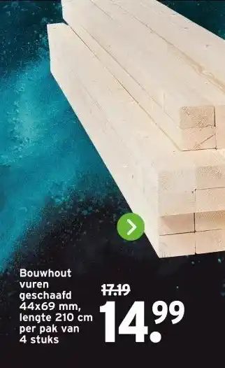 GAMMA Bouwhout vuren geschaafd 44x69 mm, lengte 210 cm per pak van aanbieding