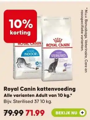 Pets Place Royal Canin kattenvoeding Alle varianten Adult van 10 kg. aanbieding