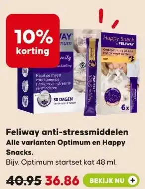 Pets Place Feliway anti-stressmiddelen Alle varianten Optimum en Happy Snacks. aanbieding