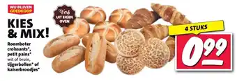Nettorama Roomboter croissants*, petit pains* wit of bruin, tijgerbollen* of kaiserbroodjes* aanbieding