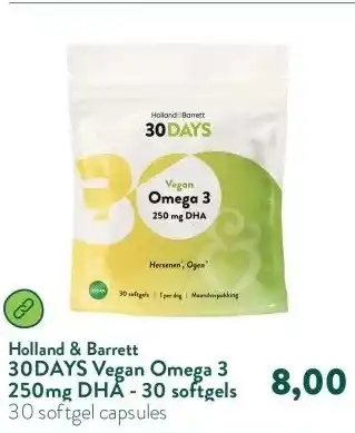 Holland & Barrett 30DAYS Vegan Omega 3 250mg DHA - 30 softgels aanbieding