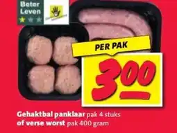 Nettorama Gehaktbal panklaar pak 4 stuks of verse worst pak 400 gram aanbieding