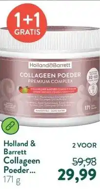 Holland & Barrett Collageen Poeder Premium Complex Natuurlijke Aardbei-/Limoensmaak - 171 gram aanbieding