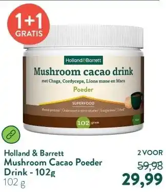 Holland & Barrett Mushroom Cacao Poeder Drink - 102g aanbieding