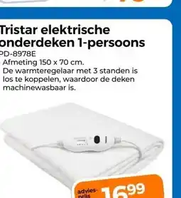 Trekpleister Tristar elektrische onderdeken 1-persoons aanbieding