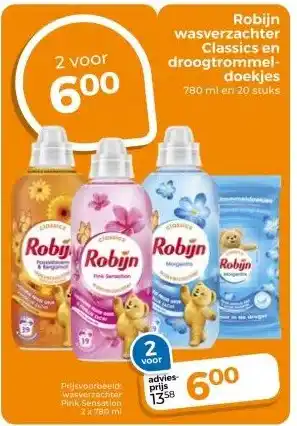 Trekpleister Robijn wasverzachter Classics en droogtrommel- doekjes aanbieding