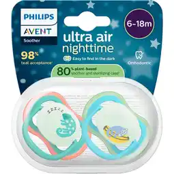 Etos Philips Avent Ultra Air Night – Glow-in-the-dark fopspeen (6-18 mnd) – 2 stuks - SCF376/28 aanbieding