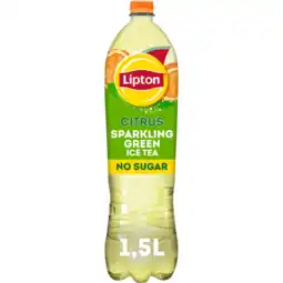 Jumbo Lipton Ice Tea Sparkling Green Citrus No Sugar 1,5 L aanbieding