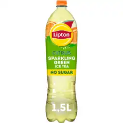 Jumbo Lipton Ice Tea Sparkling Green Citrus No Sugar 1,5 L aanbieding